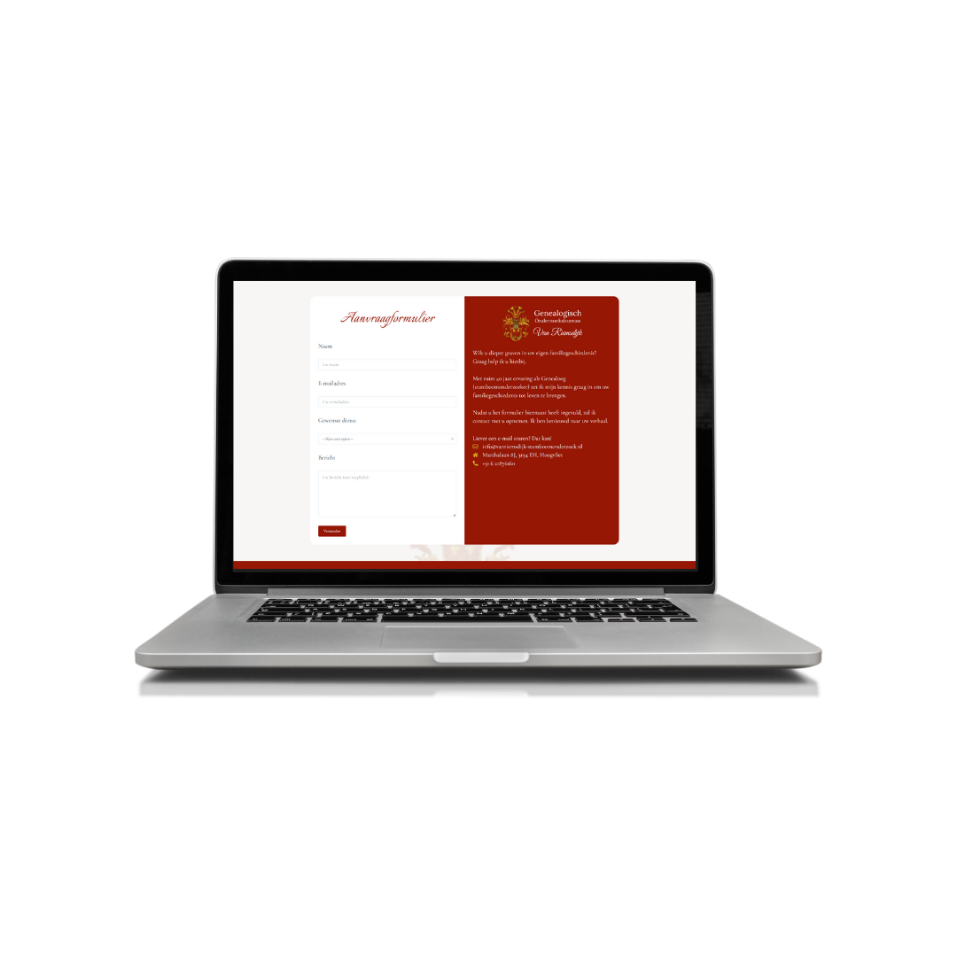 Genealogisch Onderzoeksbureau Van Riemsdijk Website Laptop Mockup